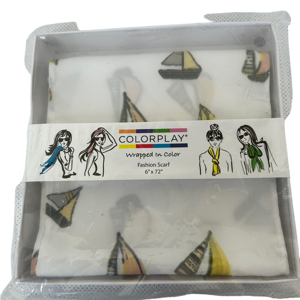 ColorPlay Womens Scarf Sailboats Print Versatile 6” X 72” White Yellow New